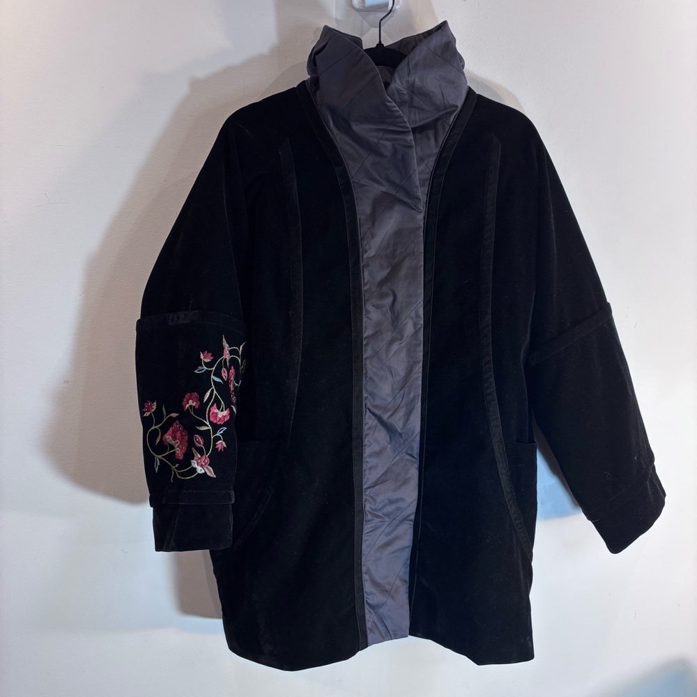 SISSY ME VELVET COAT Sz L Floral Embroidery Funnel Collar Puffer Style NEW